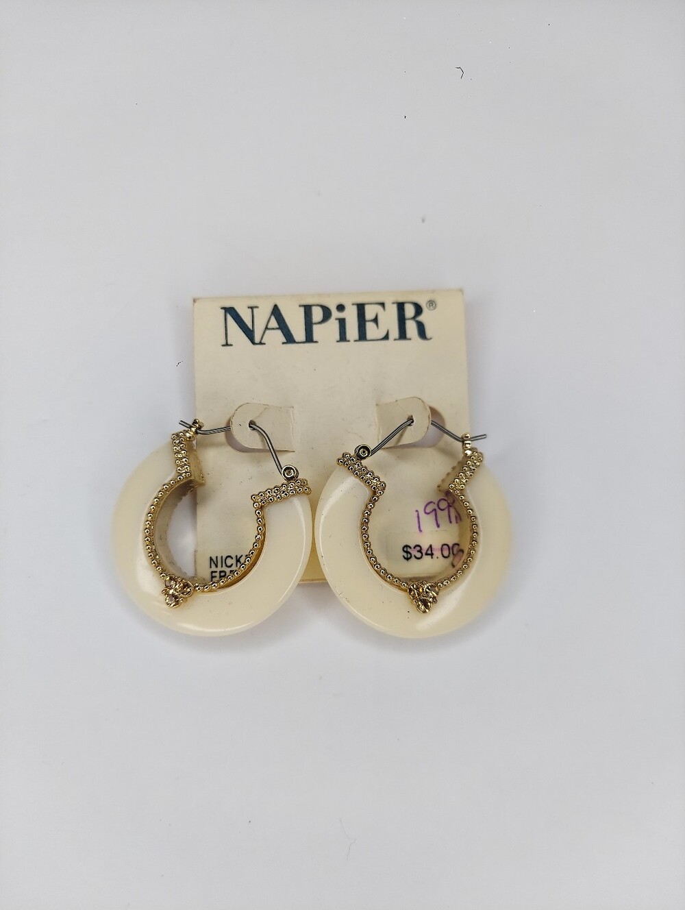 Napier Cream and Gold Round Hoop Earrings